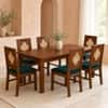 Globally Indian Margaux Solid Sheesham Wood 6 Seater Dining Table Set 6 Chairs Teal Blue