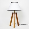 Griffith hand crafted Solid wood honey finish Tripod Table Lamp White & Black Cotton Shade