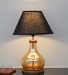 AYANA Brown Wood and Amber Glass Table Lamp with Black Cotton Shade