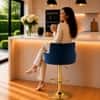 Doe Buck Oliver Adjustable Velvet Bar Stool in Blue Colour with Gold Base