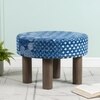 Maple Solid Wood Foot Stool in Indigo Patch Kantha Fabric