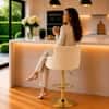 Doe Buck Oliver Adjustable Velvet Bar Stool in Beige Colour with Gold Base
