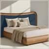 Elowen Softline King Size Bed in velvet With Oak wood Frame & Hydraulic Storage