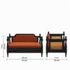 Rattan Solid wood two seater sofa in Black FinishCopper Orange Colour Fabric