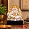 Devotional Kamal Vaibhav Ganesha Statue in White and Gold Colour