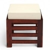 Houston Sheesham Wood   Square Stool in HONEY FINISH   Jute White Cushion