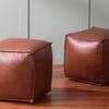 Cube Collection Tan Faux Leather Pouf Ottoman Set Of 2