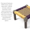 Riaza Sheesham Wood Vintage Set of 2 Foot Stools in Yellow & Purple Rope Canning