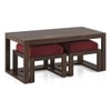 Avril Rectangular Solid Wood Coffee Table With Seats In Mango Walnut Finish and in Rococo Red Fabric