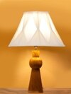 Devansh Off-White Cotton Vintage Curtain Pleated   Lamp With Wood Base (12X19.25)