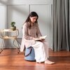 Hoist Collection Light Blue Pouf With Faux Leather Strap Set Of 2