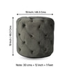 Dallas Tufted Round Solid Wood Pouffee in Grey Velvet Fabric