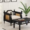 Rattan Solid wood Single Seater sofa in Black Finish in Ivory