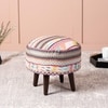 Hues Jacquard Wooden Ottoman in Multicolor