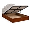 Pankhuri Solid Wood Queen Size Upholstered Bed With Hydraulic Storage (Provincial Teak Finish, Grey Colour)