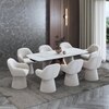 Aeris Ceramic 6 To 8 Seater Extendable Dining Table With 6 Selene Dining Chairs (Finish : Gilded White, Chair Colour : Grey)