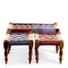 Oakville Sheesham Wood Vintage 3 Seater Maachi Balcony Bench with 2 Stools in Multi Colour