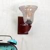 Devansh Solid Wood Electric Wall Light in Brown Colour with Transparent Shade Count of 1 Light