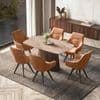Nola 6 seater Compact Dining Table in Amber Jade Ceramic with Wella Dining Chair in Terracotta Fabric