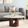 Orra Round White Marble And Solid Wood Coffee Table In Walnut Finish