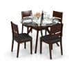 Wesley - Cabalo (Leatherette) 4 Seater Round Glass Top Dining Table Set (Colour- Black, Finish- Dark Walnut)