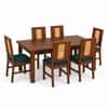 Globally Indian Fleur Solid Sheesham Wood 6 Seater Dining Table Set 6 Chairs Teal Blue