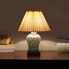 Devansh Off-White Cotton Straight Pleated Shade Lamp With Wood & Mosaic Glass Base For Decoration/Office/Home/Gifting/Study For Decoration/Office/Home/Gifting/Study
