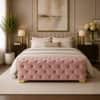 Doe Buck Velvet Tufted Bench in Pink Colour with Gold Base