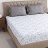 White And Grey  Geometric Cotton  400 Tc  Fitted  Super King Size Bedsheet With 2 Pillow Covers