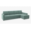 Apollo Compact Sofa (Colour : Dusty Turquoise Velvet, Cushion : Soft, Back Type : Regular, Seating Capacity : Right Aligned 3 Seater + Right Aligned Chaise + Ottoman)
