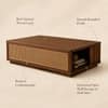 Liora Sheesham Wood and Cane Rectangular Coffee Table in Walnut Finish