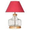 Tuscan Glass and Wood Table Lamp With Maroon Cotton Shade