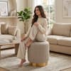 Doe Buck Damato Luxury Velvet Round Ottoman in Light Beige Colour with Gold Base