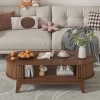 Oval Shaped Coffee Table With Storage, Fluted Accent Table For Living Room