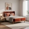Valerio Duo-Panel Luxe King Size Bed in Rust colour Velvet with Oak wood Frame