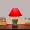 Devansh Conical Red Cotton Shade Lamp With Wood & Mosaic Glass Base For Decoration/Office/Home/Gifting/Study For Decoration/Office/Home/Gifting/Study -(10X10X14.5) Inches -A