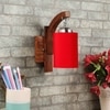 Devansh Solid Wood Electric Wall Light in Brown Colour with Red Shade Count of 1 Light
