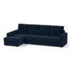 Apollo Compact Sofa (Colour : Sea Port Blue Velvet, Cushion : Soft, Back Type : Regular, Seating Capacity : Left Aligned 3 Seater + Left Aligned Chaise + Ottoman)
