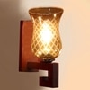 Devansh Solid Wood Electric Wall Light in Brown Colour with Lavender Shade Count of 1 Light