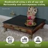 D'Dass Copper Mdf and Sheesham Wooden Pooja Chowki With Drawer