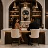 Doe Buck Nolen Upholstered Bar Stool in Beige Colour with Gold Tip Legs