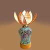 Devansh Rose Bamboo  Shade  Lamp With  Wood & Mosaic Glass Base For Decoration /Office/Home/Gifting/Study For Office/Home/Gifting -(12X12X17.75) Inches -