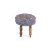 Roswell Sheesham Wood Mid Century Round Stool in Grey Brid Print Kantha Upholstery
