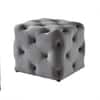 Doe Buck Colchester Velvet Tufted Ottoman Cube in Grey Colour with Wooden Base
