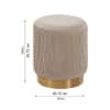 Doe Buck Damato Luxury Velvet Round Ottoman in Light Beige Colour with Gold Base