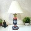 Pillar Pink Stone Wooden Table Lamp in Multicolor