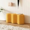 Wooden Twist Molecule Boucle Upholstered Ottoman Bench in Yellow Colour