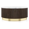 Aurora Round White Marble And Solid Wood Coffee Table In Java Walnut Finish