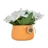White Artificial Flowers Bunch With Orange Pot