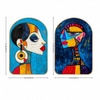 Abstract Women Face Wall Art Painting Set of 2 Gold Frame 16 x 24 Inch